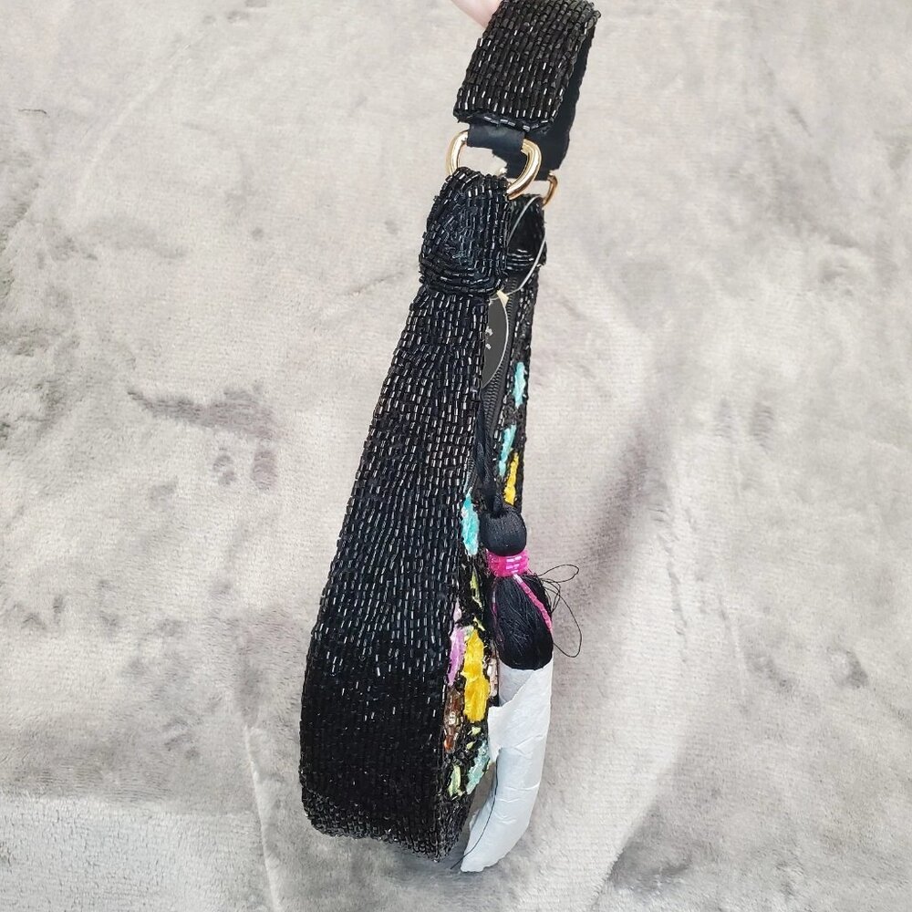 Made In India Floral Beaded Embellished Shoulder Bag Black Multi NWT Viral Boho - Picture 6 of 16